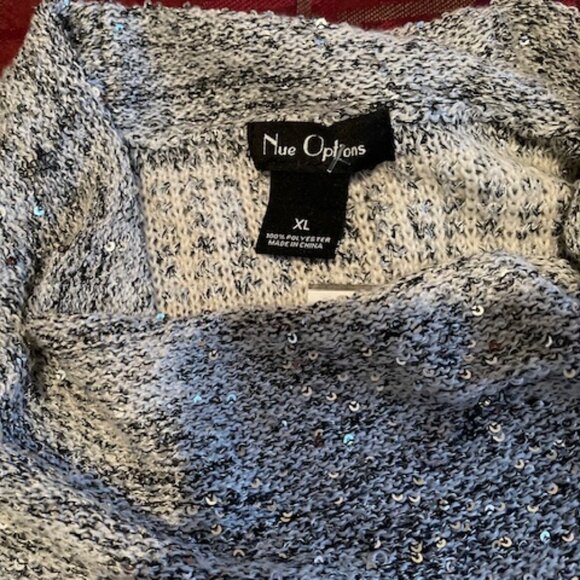 Nue Options White/Grey wTiny Sparkling Silver Discs Sweater Cowl Collar Sz XL - Picture 4 of 9